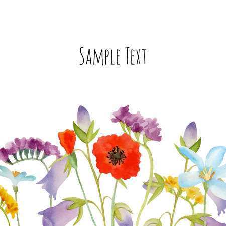 Watercolor flowers card.Illustration, invitation card for wedding,birthday and summer background.のイラスト素材