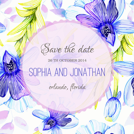 Wedding invitation watercolor with flowers. Illustration for greeting cards, invitations, and other printing projects.のイラスト素材