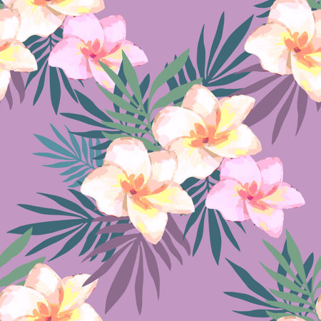 Watercolor seamless pattern of exotic flowers. Bright colors watercolor botanical elementsのイラスト素材