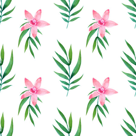 Watercolor seamless pattern of exotic flowers. Bright colors watercolor botanical elementsのイラスト素材