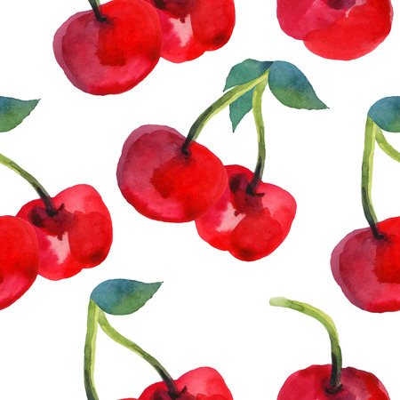Watercolor of cherries seamless pattern. Vector illustration.のイラスト素材