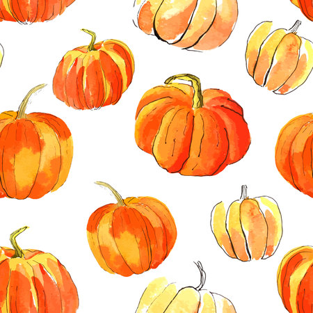 Watercolor halloween of pumpkins seamless pattern for your design.のイラスト素材