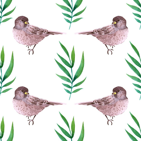 Watercolor seamless pattern with  birds. Vector illustrationのイラスト素材