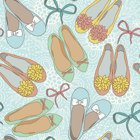 Flat womens balet shoes vector seamless pattern.のイラスト素材