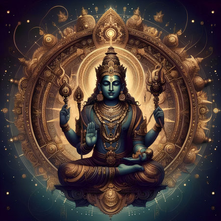 Lord Ganesha with ganesha wheel and lotus flowerの素材