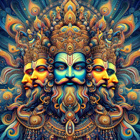 Hindu God Ganesha. 3D surreal illustration. Sacred geometry. Mysterious psychedelic relaxation pattern. Fractal abstract texture. Digital artwork graphic astrology magicの素材