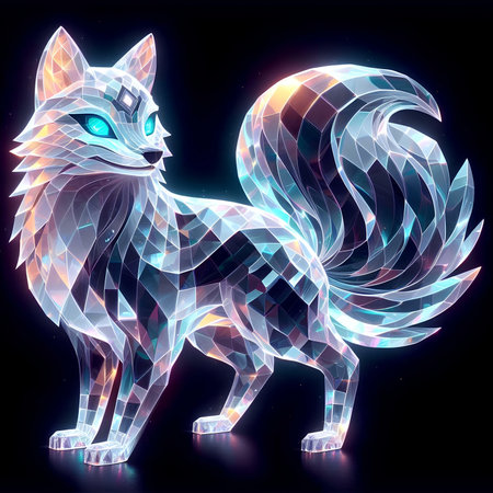 Abstract polygonal wolf on a black background. Vector illustration.の素材