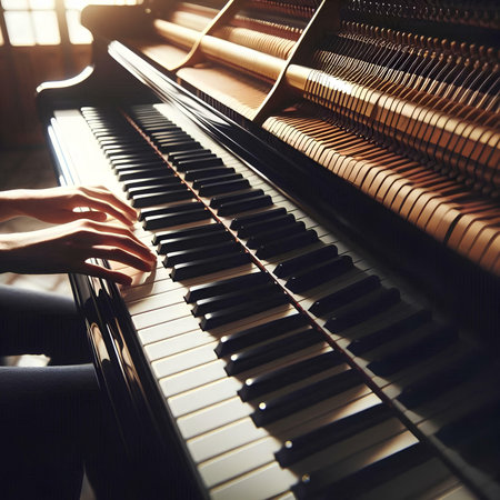 Piano Musician Playing Classical Music Instrument Concept. Closeup Photoの素材