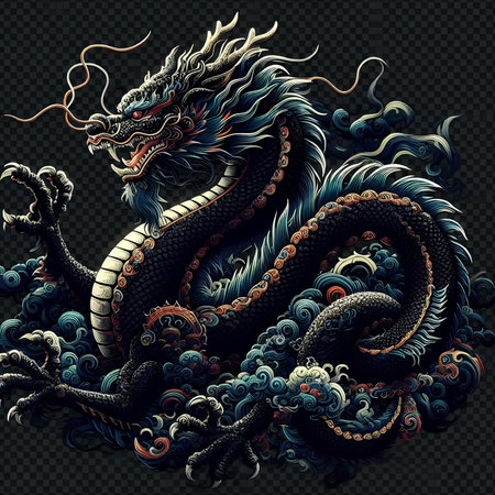 Chinese dragon on a dark background. Vector illustration for your design.の素材