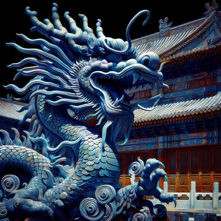 dragon statue in china temple,3d rendering. Computer digital drawing.の素材