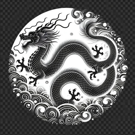 Chinese dragon in a circle. Chinese zodiac. Vector illustration.の素材
