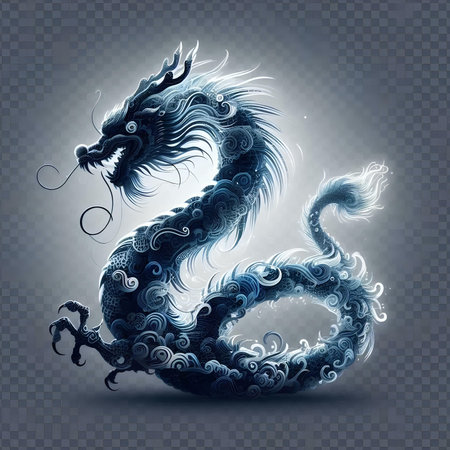 Chinese dragon on a transparent background. Vector illustration. Eps 10.の素材