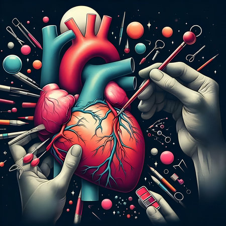 Vector illustration of human heart in the hands of a medical worker.の素材