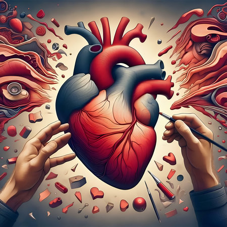 Human heart and hand with syrinx. 3d vector illustration.の素材