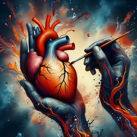 Digital illustration of a human heart being injected with a syrinx.の素材