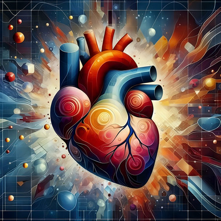 Digital illustration of heart in colored background with particlesの素材