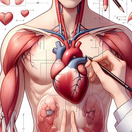 Human heart anatomy. Medical illustration of human heart anatomy with stethoscope.の素材