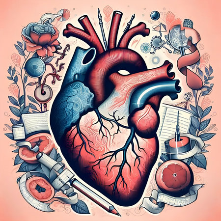 Human heart anatomy with human organs. Vector illustration in vintage style.の素材