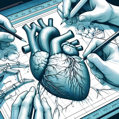 Human heart and hands with a tablet computer. 3d illustration.の素材