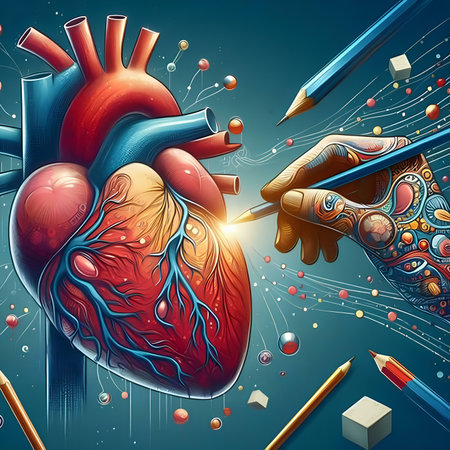 Human heart and human hand drawing with pencils. Vector illustration.の素材