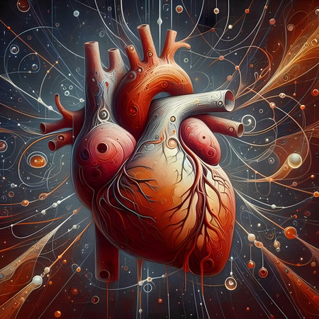 Human heart on abstract background. Digital illustration. 3D rendering.の素材
