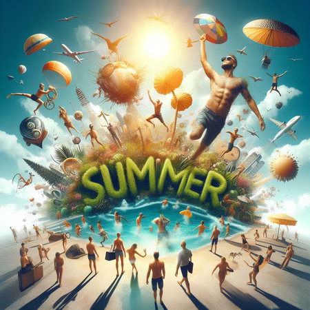 Summer Vacation Holidays Beach Holiday Concept. 3D Renderingの素材