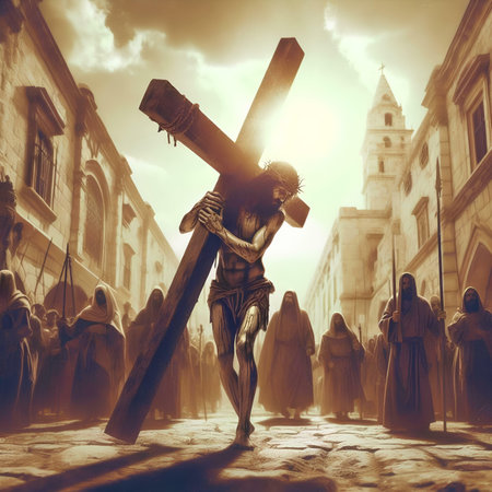 Crucifixion of Jesus Christ in the streets of the old cityの素材