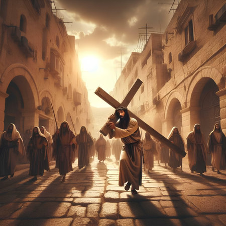 The crucifixion of Jesus Christ in the old city of Jerusalem.の素材