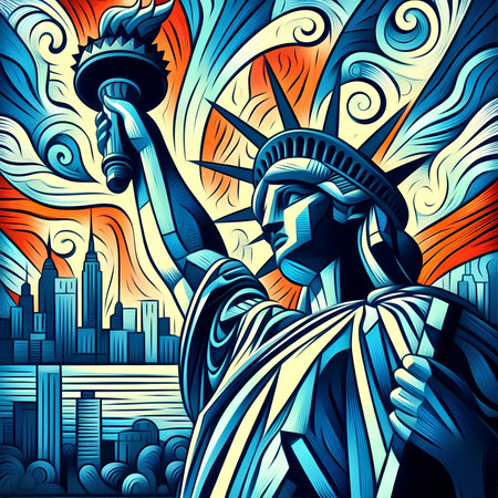 Statue of Liberty in New York City, USA. vector illustrationの素材