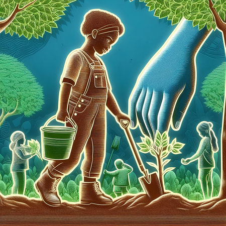 Planting trees. Vector illustration in retro style. The concept of planting trees.の素材