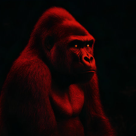 Gorilla on dark background with red light. 3d renderingの素材