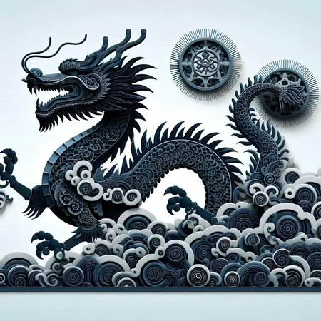 Dragon paper cut style, Chinese zodiac symbol, 3d illustrationの素材