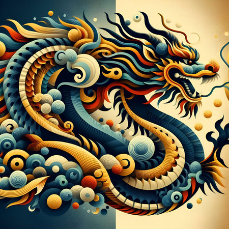 Colorful abstract background with dragon. Vector illustration. Eps 10.の素材