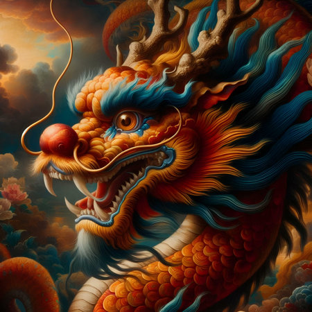 Chinese dragon in the sky. 3D rendering. Computer digital drawing.の素材
