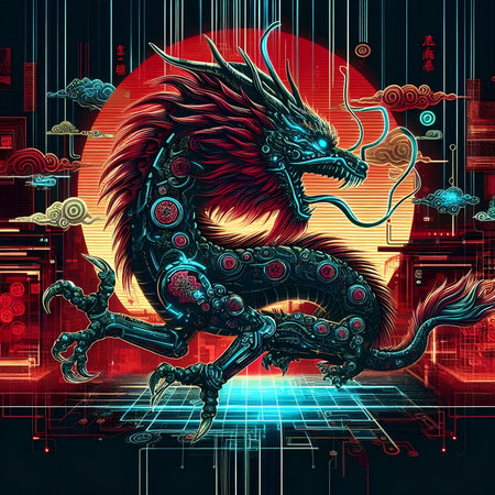 Dragon zodiac sign in abstract background. Chinese horoscope symbol.の素材