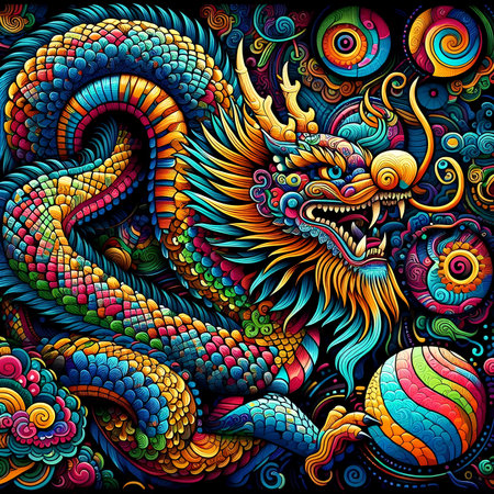 Colorful dragon background. Hand drawn vector illustration for your design.の素材