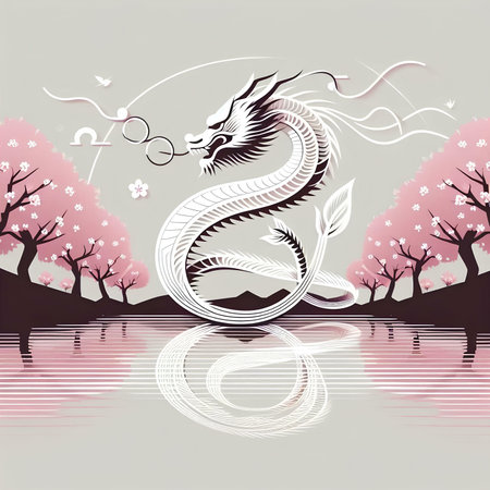 Dragon and cherry blossom background for chinese new year of the dragonの素材