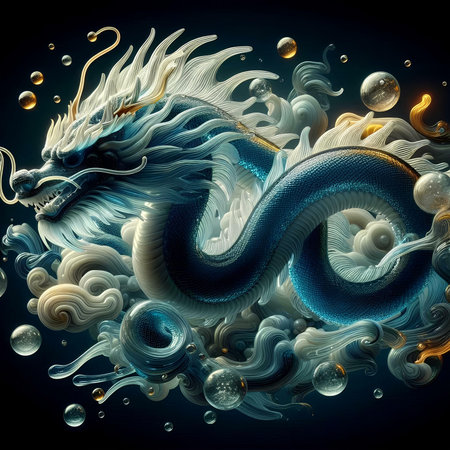 Illustration of a fantasy dragon in the sea. Fantasy dragon.の素材