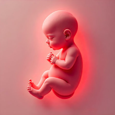 3d rendered medically accurate illustration of a newborn baby in neon lightの素材