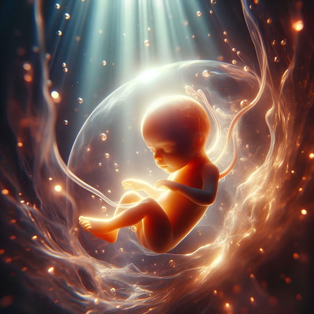 3d rendered medically accurate illustration of a fetus floating in the waterの素材