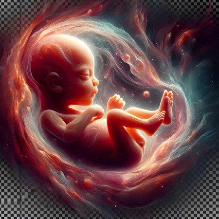 3D Illustration of a Newborn Baby in the Fire Effectの素材