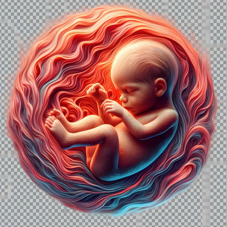 3d rendering of a newborn baby sleeping in a mother's wombの素材