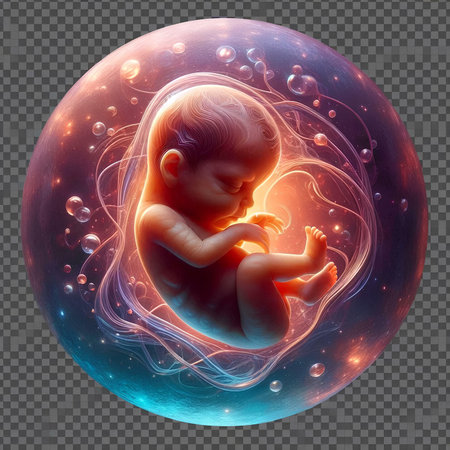 3d rendered illustration of a fetus inside a sphere isolated on a transparent backgroundの素材
