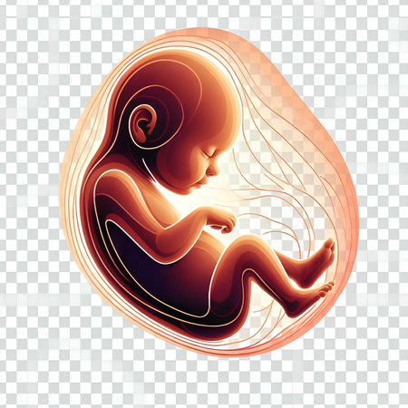 Human fetus in the womb. 3d vector illustration on transparent background.の素材