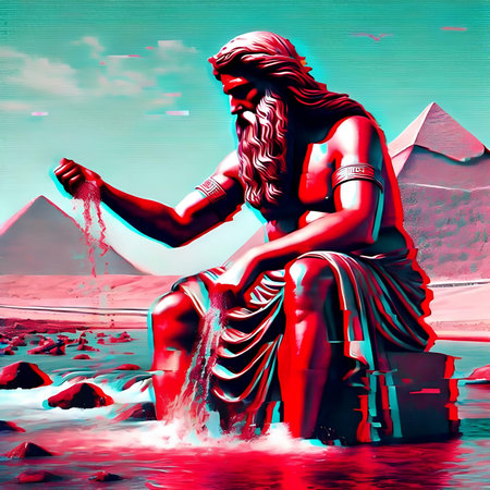 The Greek god of water in the desert. Digital painting.の素材