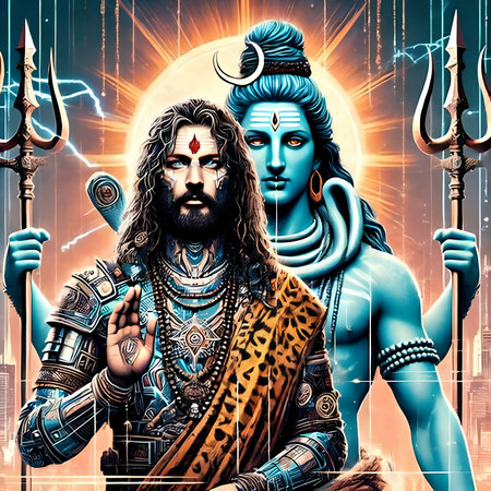 Lord Rama with trident and Hindu god Ganeshaの素材