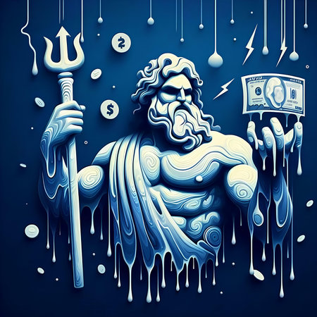 Goddess of wealth with a coin in her hands. Vector illustration.の素材