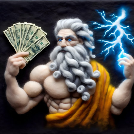 Old man with a long beard and mustache holds money in his handsの素材