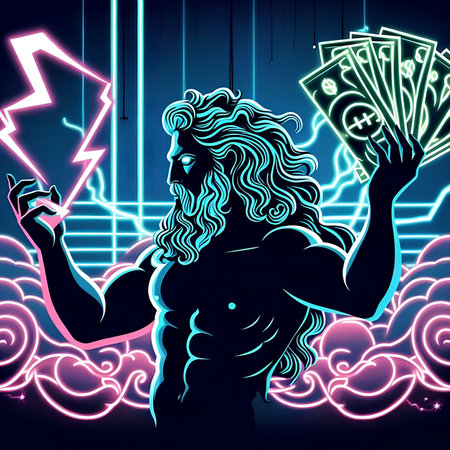 Goddess with money and lightning. Vector illustration for your designの素材