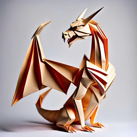 Paper origami dragon isolated on white background. 3d rendering.の素材